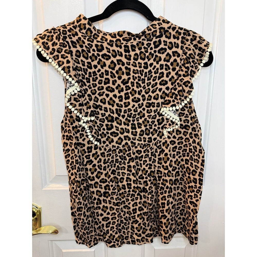 THML Leopard Print Embroidered Boho Top Women Large Tassel Flutter Sleeve - Picture 5 of 5